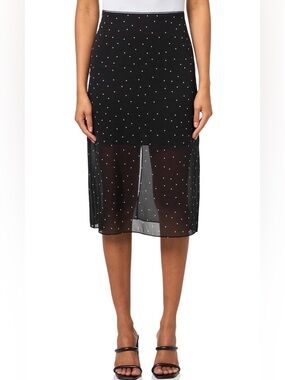 Vince Polka Dot Sheer Stretch Silk Midi Skirt Size 0 - NWOT